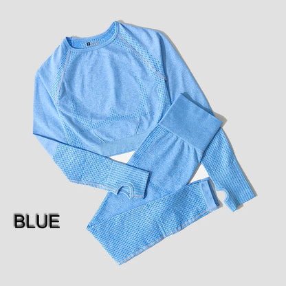 WAREBALL Women Seamless Yoga Set Gym Clothing Fitness High Waist Leggings Crop Top Shirts Sport Suits Workout Pants Active Wear