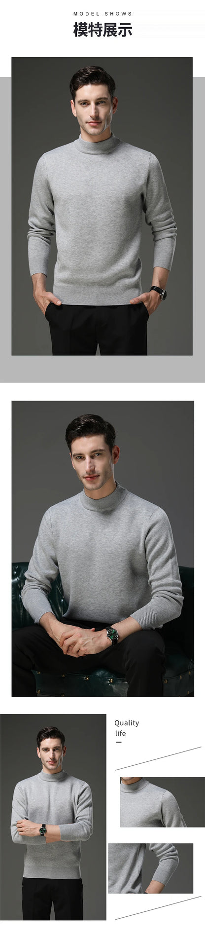 High End Wool Anti-pilling Blended Fashion Brand Half Turtleneck Knit Pullover Casual Sweater Mens Jumper Designer Clothing.