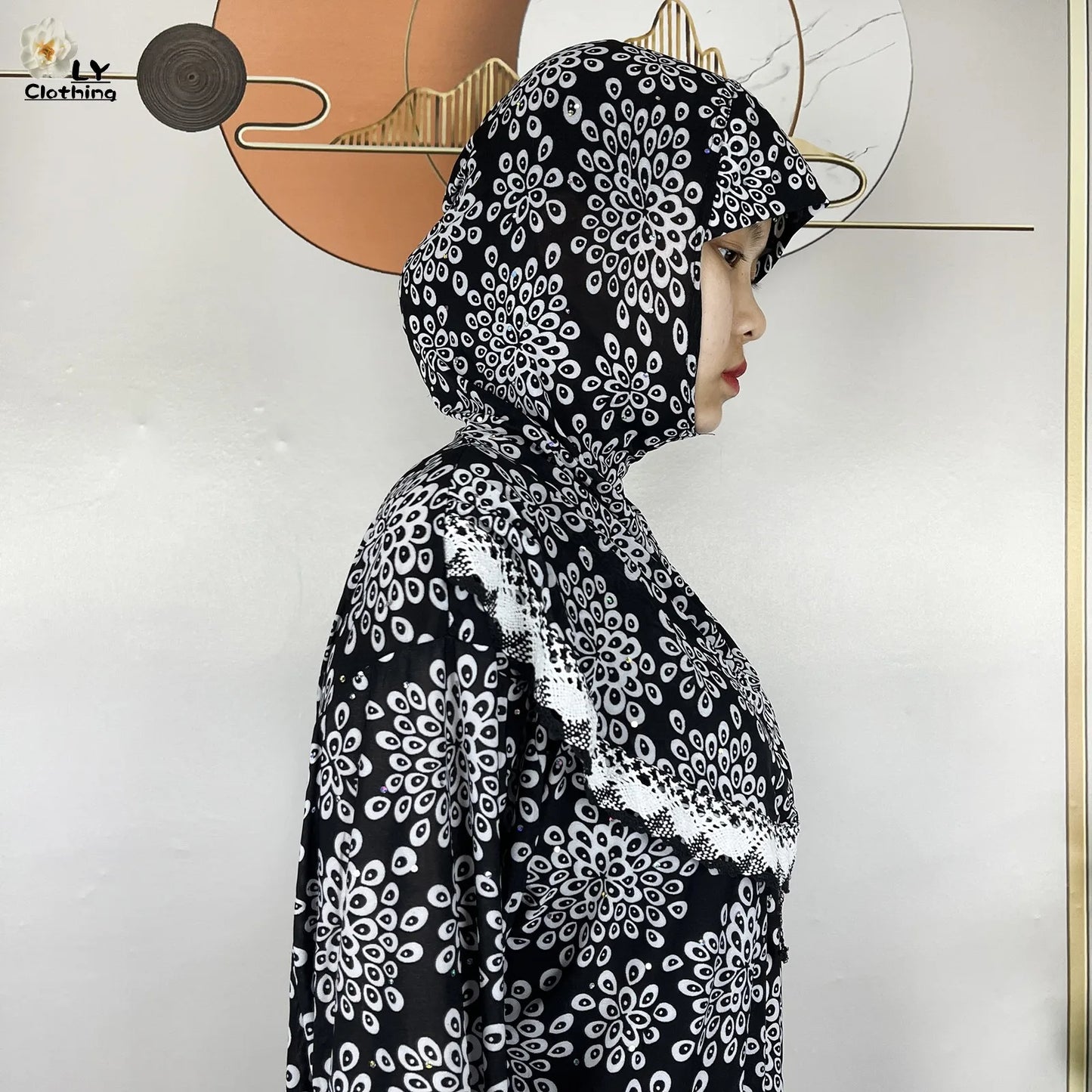 Muslim Ramadan Prayer For Women Long Sleeved Floral 2023Dubai Turkey Middle East Femme Loose Robe African Abayas Headscarf Dress.