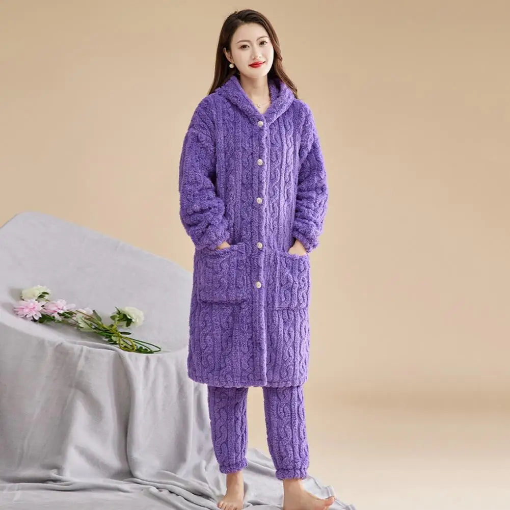 Korallen Samt Frauen Pyjama Set Verdicken Samt Rippen Fleece Set Pullover Hosen Frauen Pyjama Sets 2024, Homewear Frauen Nachtwäsche.