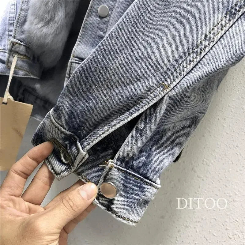 Frauen Denim Kosten Einreiher Taste Jacken Fleece Patchwork Strickjacke Taschen Oberbekleidung Casual Warm Solide Lose Fit.