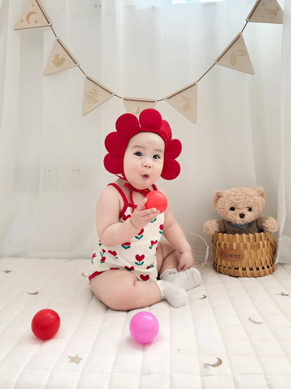 Baby Ein Stück Kleidung 2025, Sommer Koreanische Baby Body Ins Blume Voll Gedruckt Baby Sling Klettern Kleidung Mit Hut.