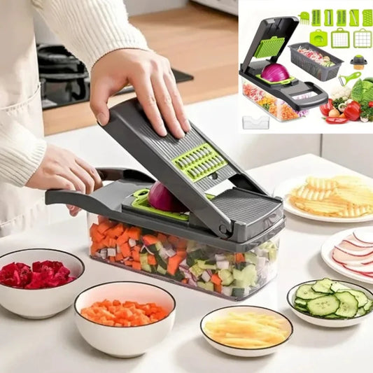 12/22 in 1 Multifunctional Vegetable Cutter Manual Food Chopper Potato Shredder Vegetable Slicer with Container Kitchen Gadget.