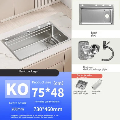 304 Stainless Steel Kitchen Sink Silver Large Single Slot  Multifunction Dishwashing Basin wash vegetables For Kitchen