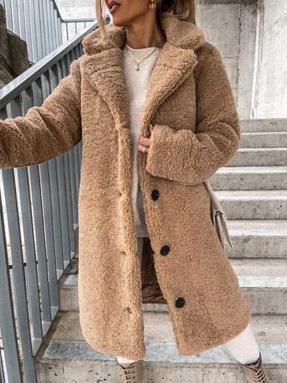 2025 frauen Winter Faux Wolle Mischungen Warme Mantel Einreiher Oberbekleidung Teddy Plüsch Mäntel Weibliche Chic Streetwear Mäntel 5XL.