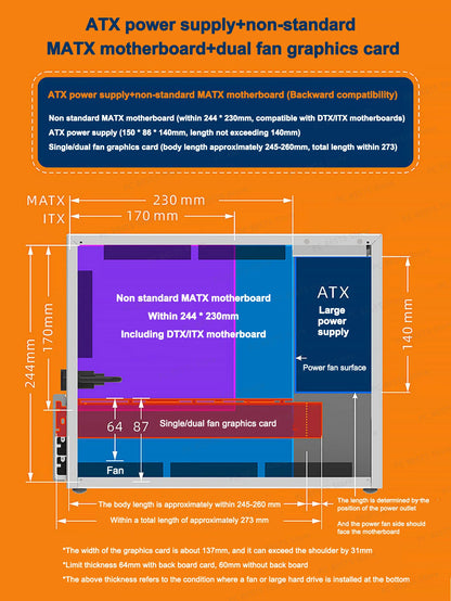 ZZAW C2 C2P M-ATX Computer Case Side Transparent MINI-ITX All Aluminum Desktop Office Small Chassis Supports Long Graphic Card.