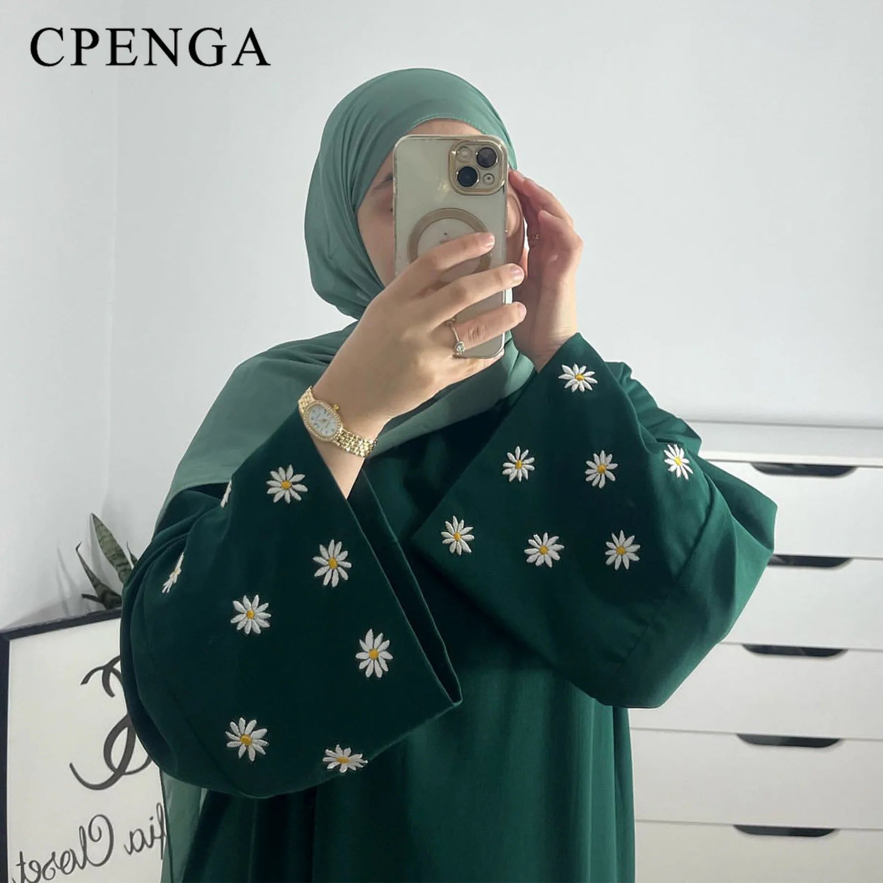 2024 Daisy Embroidery Muslim Modest Dress for Women Eid Saudi Arabia Dubai Abaya Luxury Islam Turkey Holiday Party Jalabiya Robe.