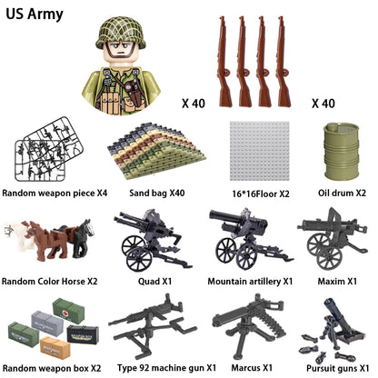 WWII Infantry Military Soldier War National Army Mini Gun Weapon Models Building Blocks Building Blocks Toys for Kids.