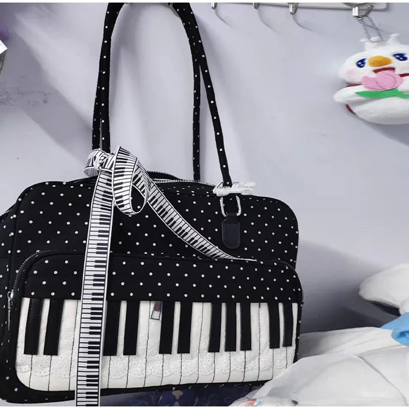 Fashion Polka Dot Ladies Piano Bag New Style Niche Underarm Shoulder Bag Sweet Personality Piano Backpack Women's Bag Square Bag.