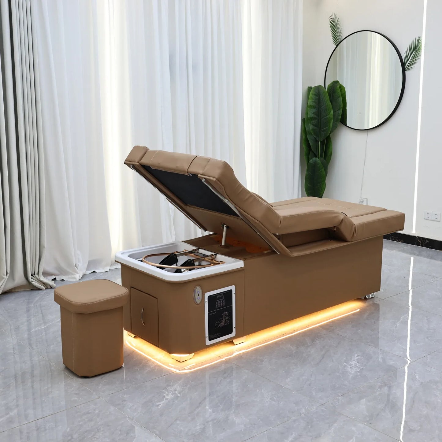 XinSheng 2025 Elektrischer Lift-Shampoo-Bett-Massagetisch – All-in-One-Salonstation mit Begasung, Fußbad und Haarwaschbecken