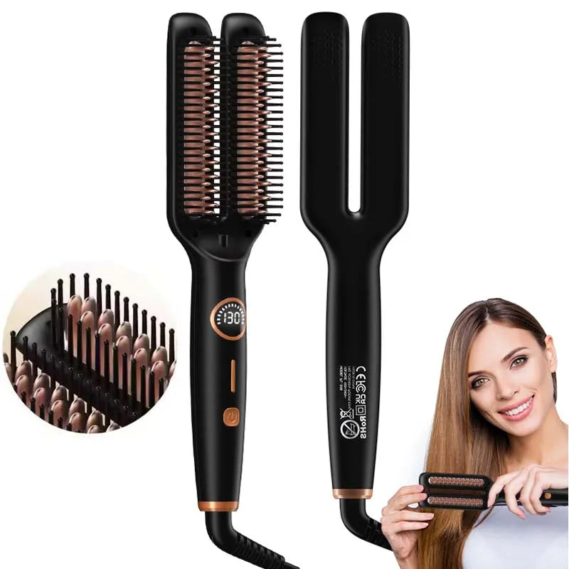 Professional Iron Straight Hair Hot Comb Double Heating Plate Ceramic Fast Heating Straightener Comb Electric Brush Straightener.