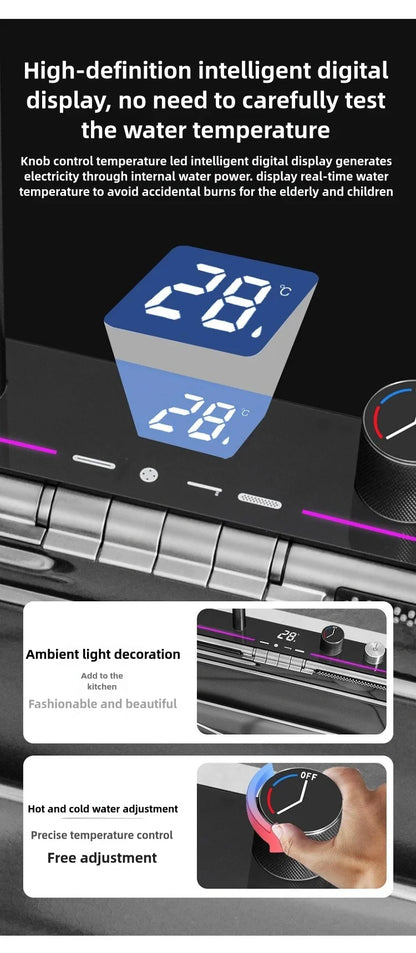 Stainless Steel Kitchen Sink Waterfall Faucet Large Single Sink Intelligent Dishwasher Sink Digital Display and Light Effects