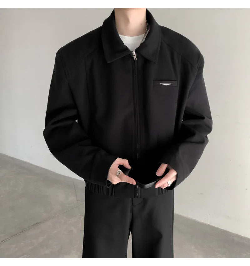 Short Jacket Men's Autumn Winter Handsome American Shoulder Pad Coat High-end Lapel Baseball Uniform.