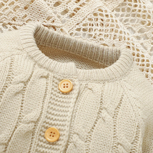 Winter Baby Jungen Strampler Kleidung Beige Rundhals Volle Hülse Gestrickte Neugeborenen Pullover Overalls Einteilige Kleinkind Outfits.