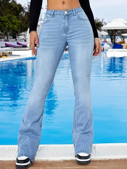 High Waist Slim Fit Denim Jeans Women's Fashionable Bell Bottoms Elastic Cross-Border New Arrival Hot Sale Of The Season Elegant.