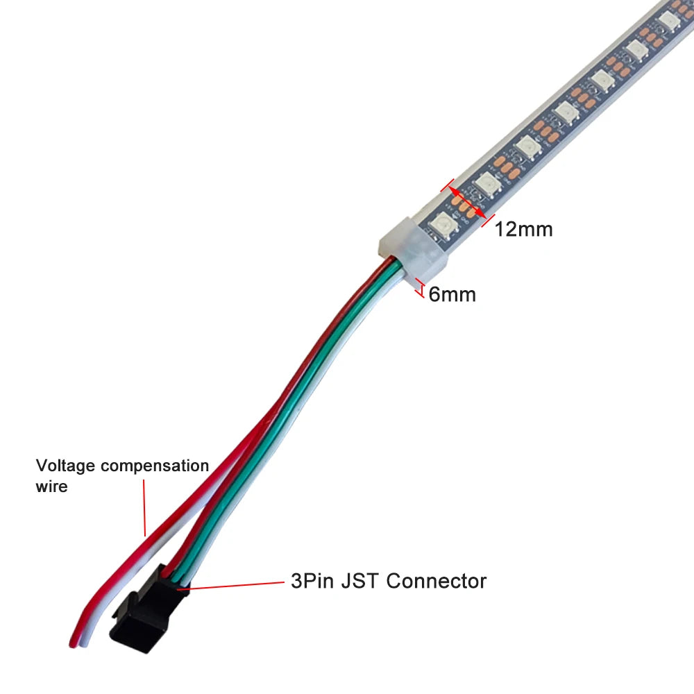 WS2812B LED Strip Individually Addressable IP67 Waterproof With Black White Transparent Cover Tube 10mm 5050 RGB 3Pin 60LEDs/m.