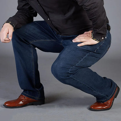 Übergroße Jeans für Herren 10XL (50 Zoll) – Stretchhose mit geradem Bein in Übergröße, Blau, große und große Streetwear, klassisches 5-Taschen-Design.