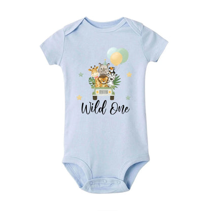 Wild One&Tier Muster Druck Jungen Neugeborenen Strampler Sommer Casual Kurzarm Säugling Body Baby der ersten Geburtstag Kleidung.