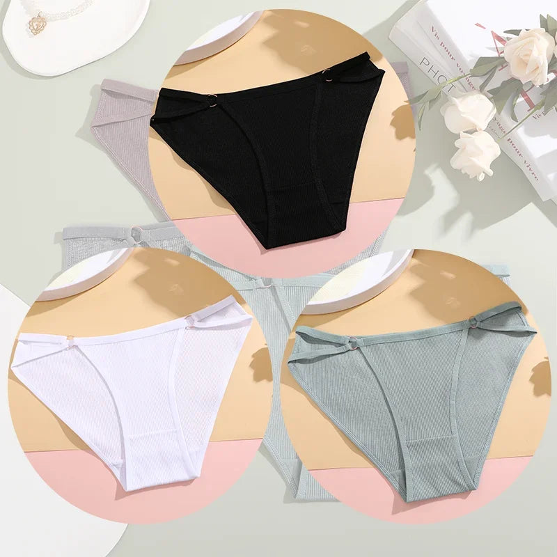 3PCS Women's Panties Sexy Breathable Underwear Comfortable Lingerie Cotton Striped Briefs Fashion Cozy Underpants Sale.