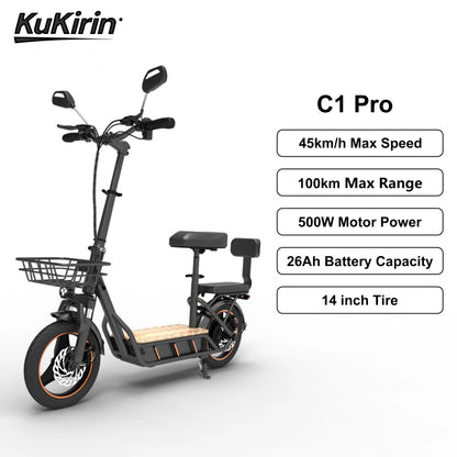 KuKirin C1 Pro Foldable Adult Electric Scooter with Seat E-Scooter 45 km/h Electric Kick Scooter 500W Skateboards Kickboard.