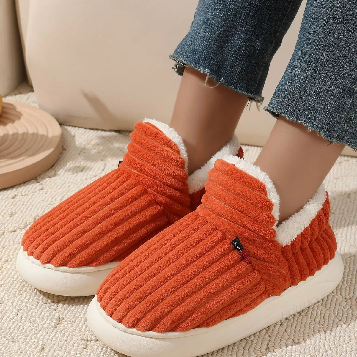 Bebealy New Winter Men Slippers Warm Cotton Shoes Men Indoor Fluffy Fuzzy Men Boots Outdoor Nonslip House Ankle Boots Shoes Men.