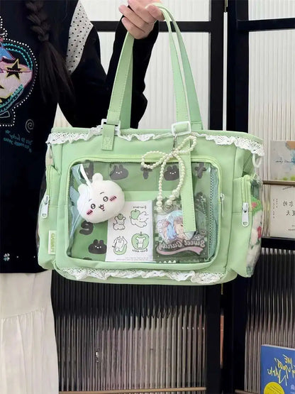 New Y2K Cute Japanese Ita Bag Lolita Girl Transparent Shoulder Tote Bag Large Capacity Crossbody Casual Bag DIY Display Handbags