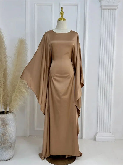 Eid glänzende Fledermaus Satin Abaya Dubai Luxus muslimische Abayas für Frauen Maxi Kaftan Kleid islamische Kleidung Kaftan Marocain Femme
