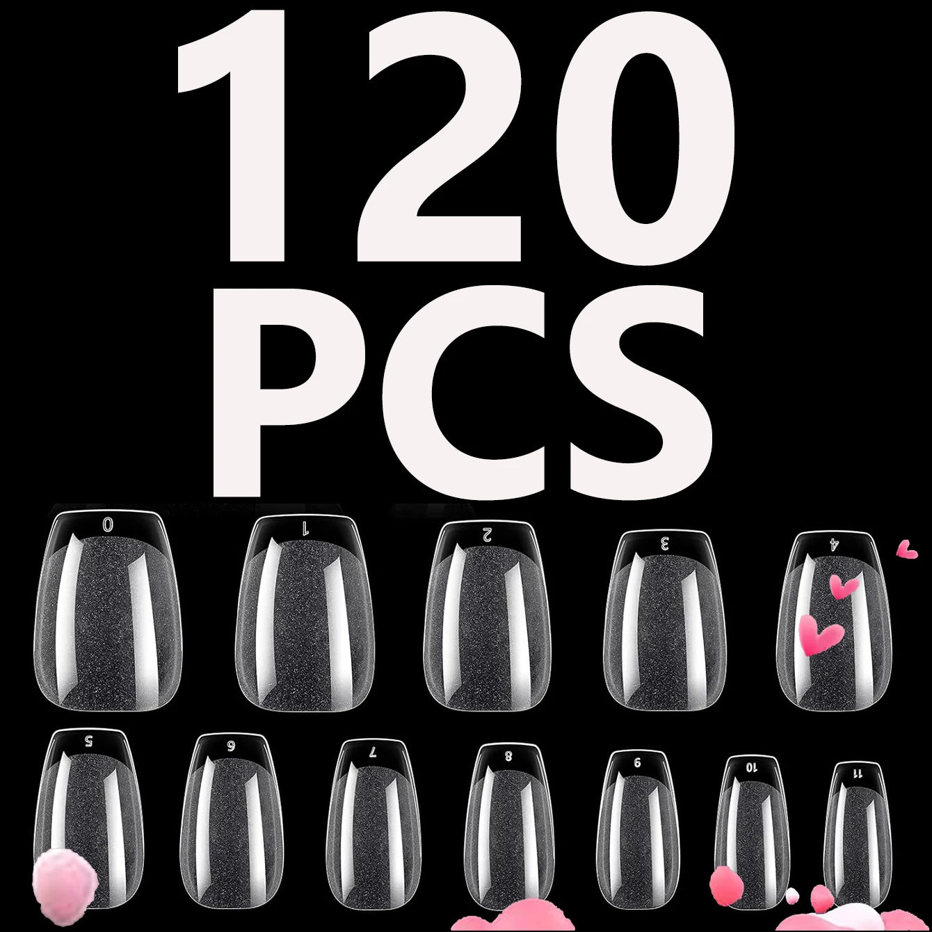 120PCS- Semi-frosted short almond clear fake nails, whitening nail art set with removable fake nails for festivals, parties, dat