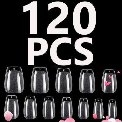 120PCS- Semi-frosted short almond clear fake nails, whitening nail art set with removable fake nails for festivals, parties, dat