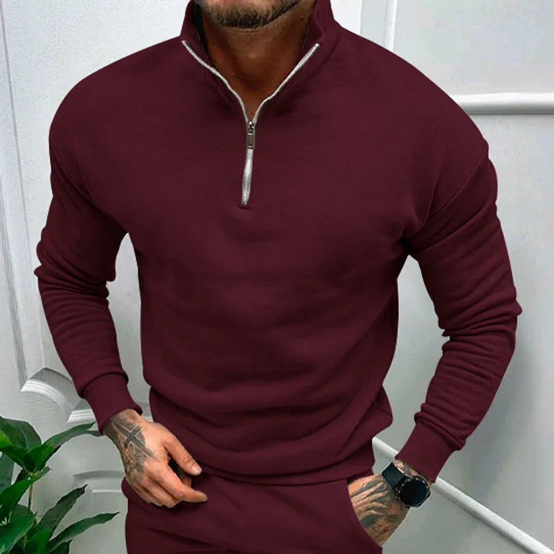Autumn Thick Warm Knitted Sweaters Comfy Clothing Half Zip Fleece Winter Coat Solid Long Sleeve Turtleneck Shirts Pullover Men.