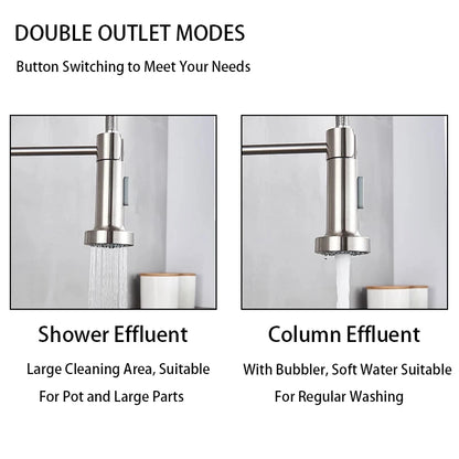 Spring Brushed Nickel Kitchen Faucet Deck Mounted Mixer Tap 360 Degree Rotation Stream Sprayer Nozzle Kitchen Sink Hot Cold Taps