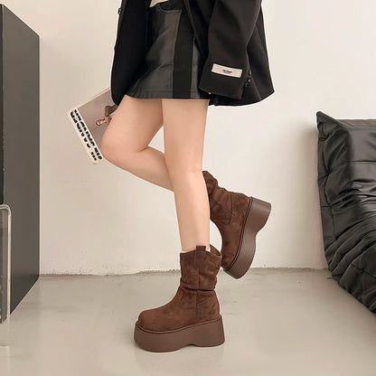 Chunky Platform Thick Sole Woman Ankle Boots Design Round Toe Slip On Shoes  2025 Autumn Winter Short Botas Para Mujer