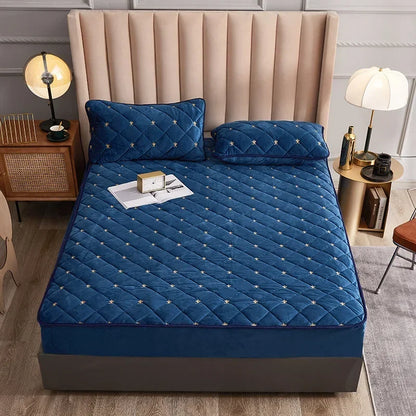 Embroidery Mattress Cover Thicken Soft Velvet Quilted Mattress Protector Cover Customized Fitted Sheet Not Including Pillowcase.