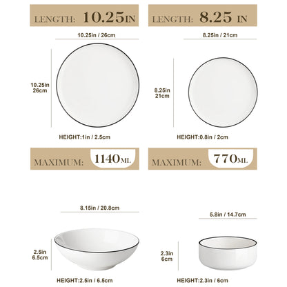 MALACASA 24 Piece Ceramic Plates Porcelain Dinnerware Set with 6 Pcs Dinner/Dessert Plates/Soup/Bowl Tableware Set Service for 6.