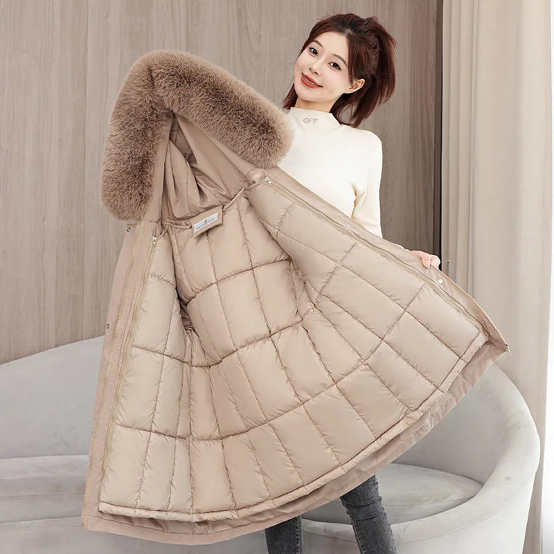 Winter dame Winter Stepp Mantel Abnehmbare Futter Pelz Kragen Gürtel Parka Jacke Für Frauen Verdickt Thermische frauen Mantel.