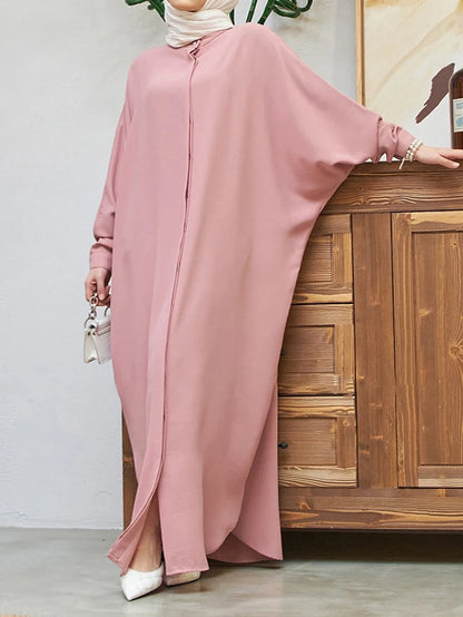 kebaya Ramadan Solid Batwing Sleeve Kaftan Abaya, Elegant Loose Split Maxi Length Dress, Women's Clothing.