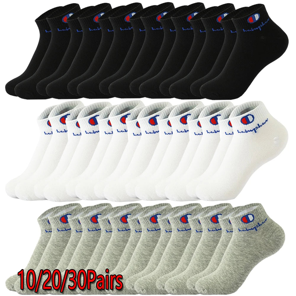 10/20/30 Pairs Socks Men Ankle Cotton Socks Brand Classic Fashion Black White Socks Breathable Mesh Athletic Short Socks Summer.
