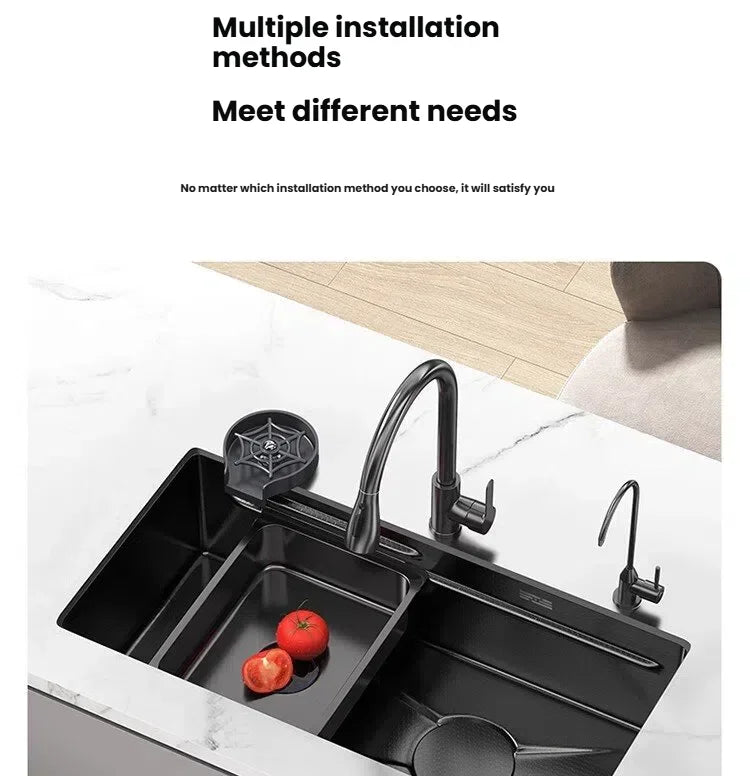 Gray Large Single Slot Stainless Steel Kitchen Sink Multifunctional Wash Dish Basin Nano Honeycomb Embossed Undermount Basin