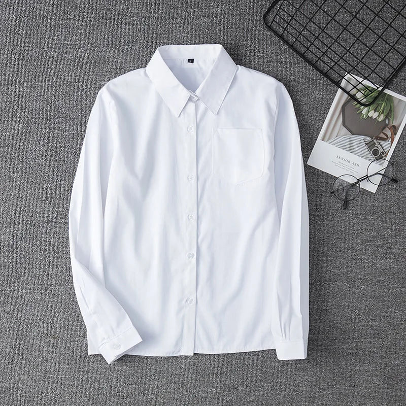 Zoki White Women Shirt Fashion Long Sleeve Casual Turn Down Collar Female Blouse Loose Pocket Button Office Ladies Elegant Tops.