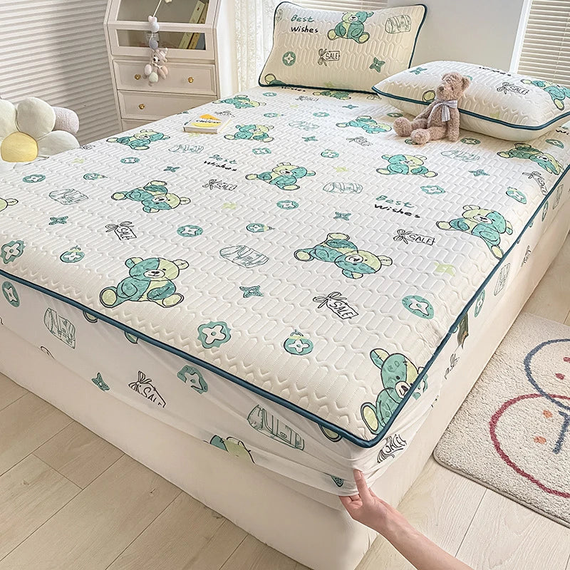 High Quilt Thicken Latex Cooling Mattress Cover Summer Cool Down Soft Bed Mat and Pillowcase Machine Washable Cold Feel Bed Pad.