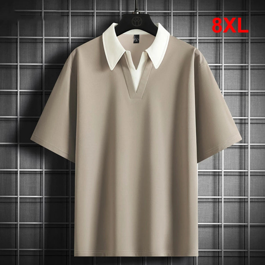 Summer V-neck T-shirt Men Plus Size 8XL Short Sleeve Tshirt Tops Tees Male Fashion Casual Shirts Big Size 8XL.
