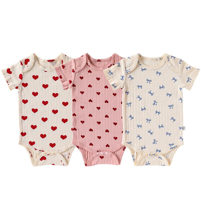 0-24M Baumwolle Baby Mädchen Strampler Herz Druck Nette Prinzessin Body Sommer Neugeborenen Kind Baby Kleidung Kurzarm outfit.