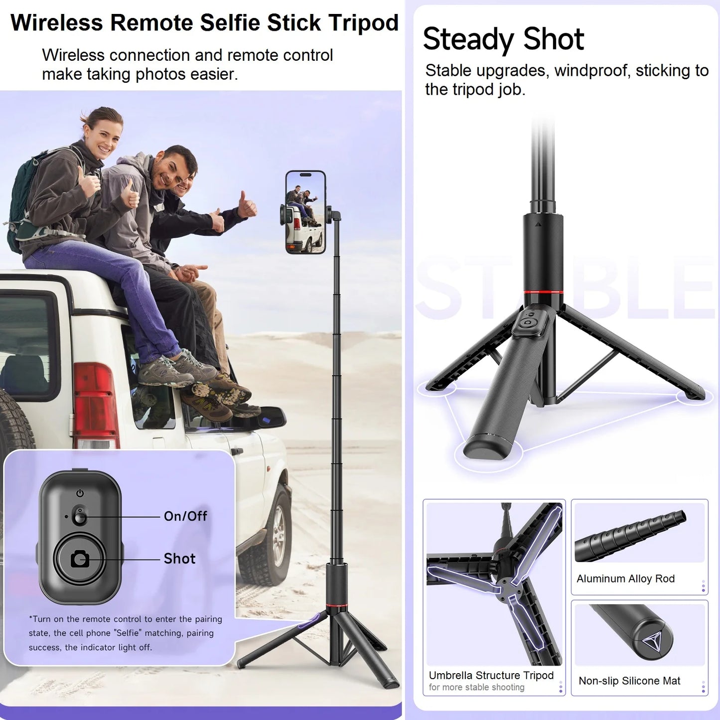 Selfie Stick for iPhone Phone 52" Wireless Selfie Stick Tripod Stand with Remote for Cellphone Video Recording Travel Vlog.