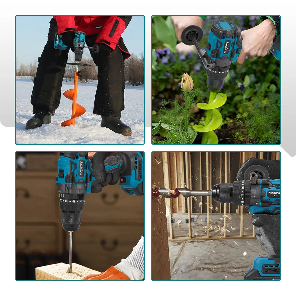 YOFIDRA 900N.M 13MM Bürstenlosen Elektrischen Schlagbohrmaschine 20 + 3 Drehmoment Handheld Bohren Schraubendreher Power Tool Für Makita Batterie pin