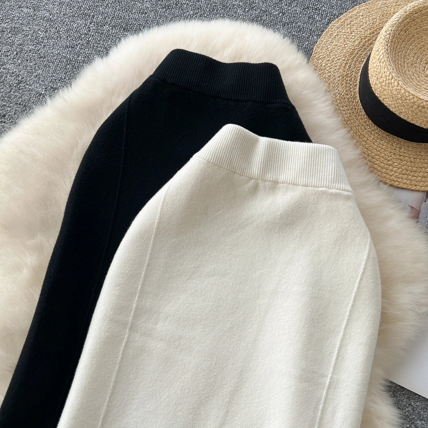 High Waisted Vintage Knitted Skirt Women Ruffled Slit Fishtail Office Midi Skirts Autumn Winter Woolen Skirt.