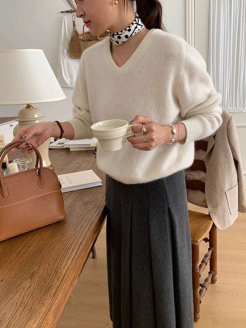 Thick Hepburn Style Woolen Pleated Skirt High Waist Slimming Casual Half Skirt Women Autumn Winter Unique Long Skirt