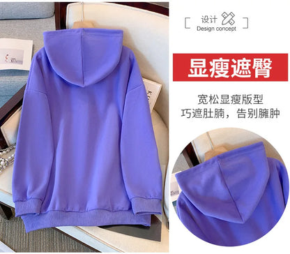 150kg plus size Damen büste Herbst Kapuze neun Farben Sweatshirt lose Langarm Top 6xl 7xl 8xl 9xl 10xl.