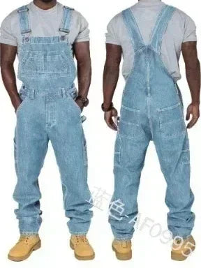 Mens Jeans Overalls Men Jumpsuit Pockets Casual Loose Long Denim Pants Straight Rompers Autumn Plus Size Punk Biker One Piece.