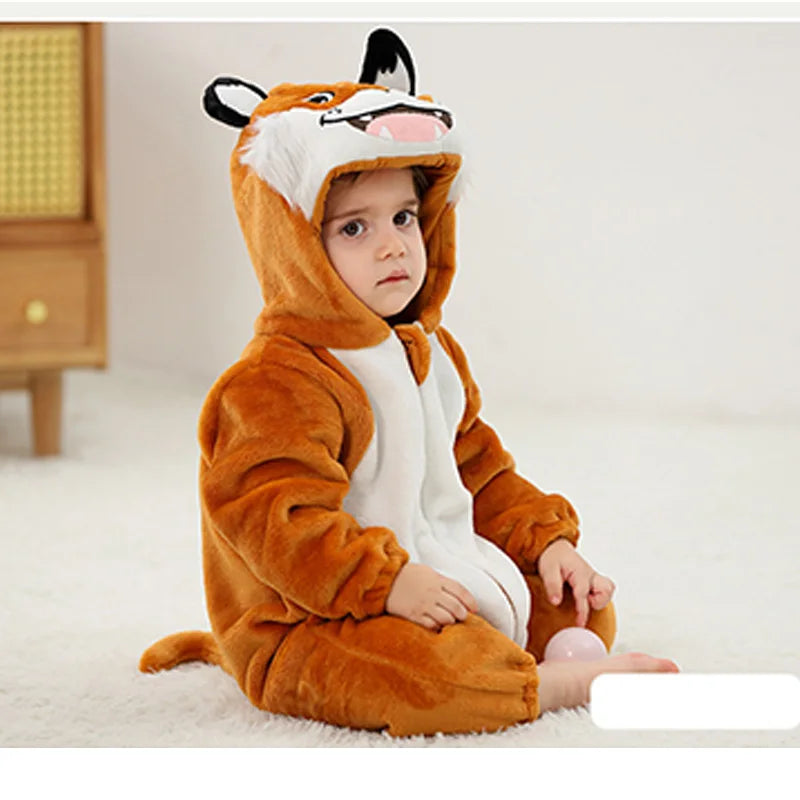 Lächeln Tiger Stram pler Baby Junge Mädchen Pyjama Neugeborene Bebe Kleidung niedlichen Bodysuit Flanell warme einteilige Winter Halloween Tier Outfit.
