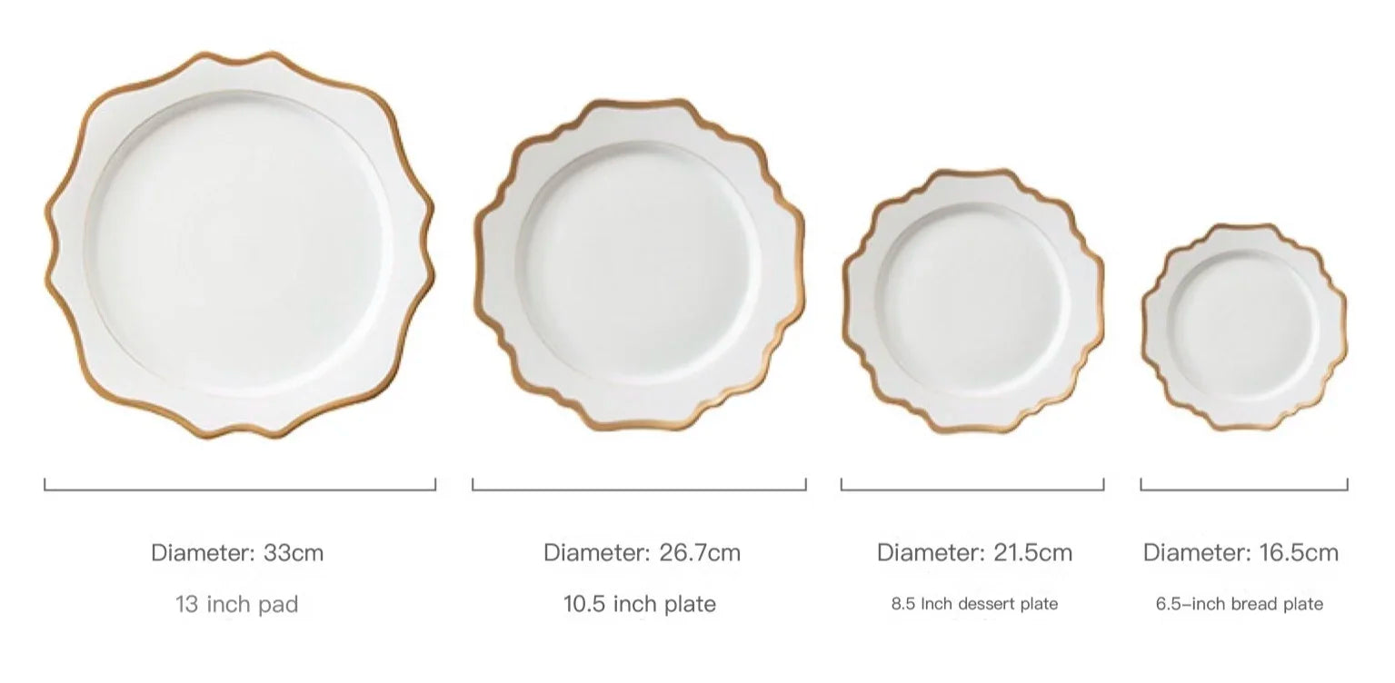 Multi Size Nordic Phnom Penh White Sun Flower Ceramic Plate Set Restaurant Wedding Household Bone China Western Steak Salad Dish.